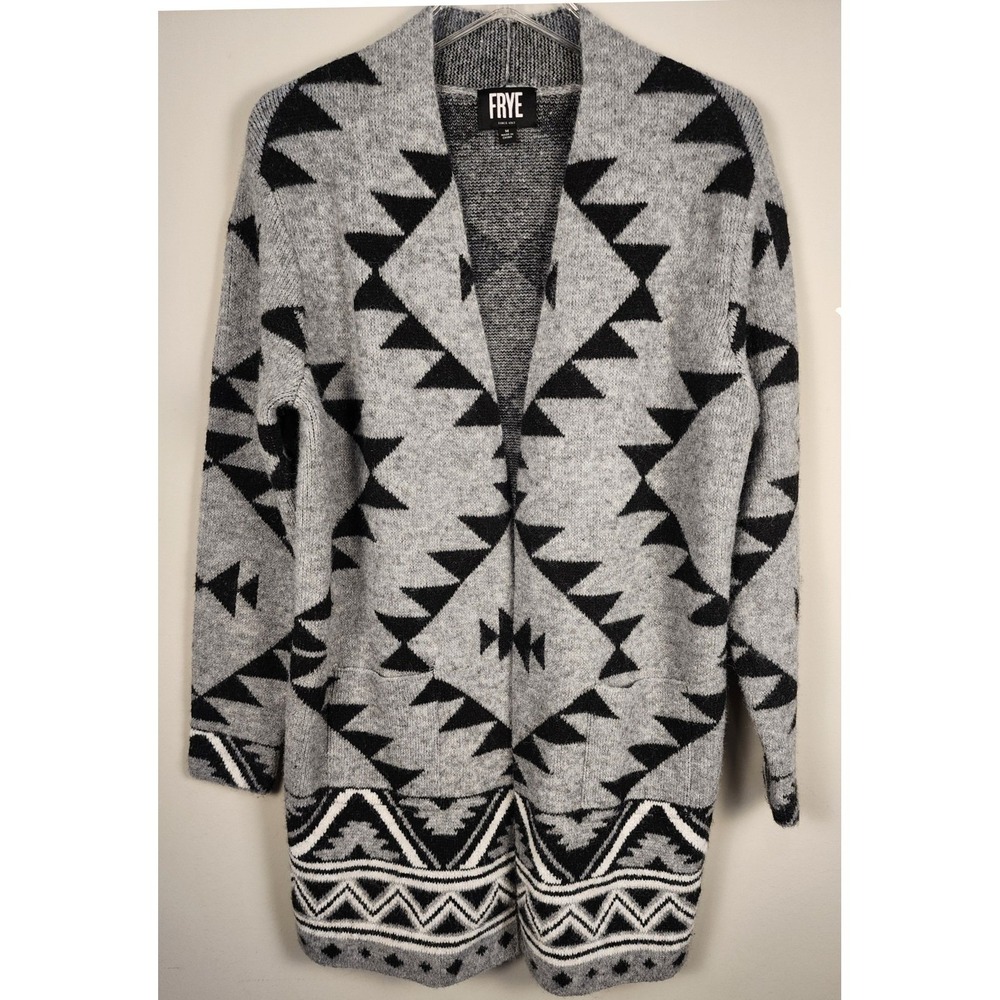 FRYE Womens‎ M Geometric Aztec Fair Isle Print Open Front Duster Sweater Winter